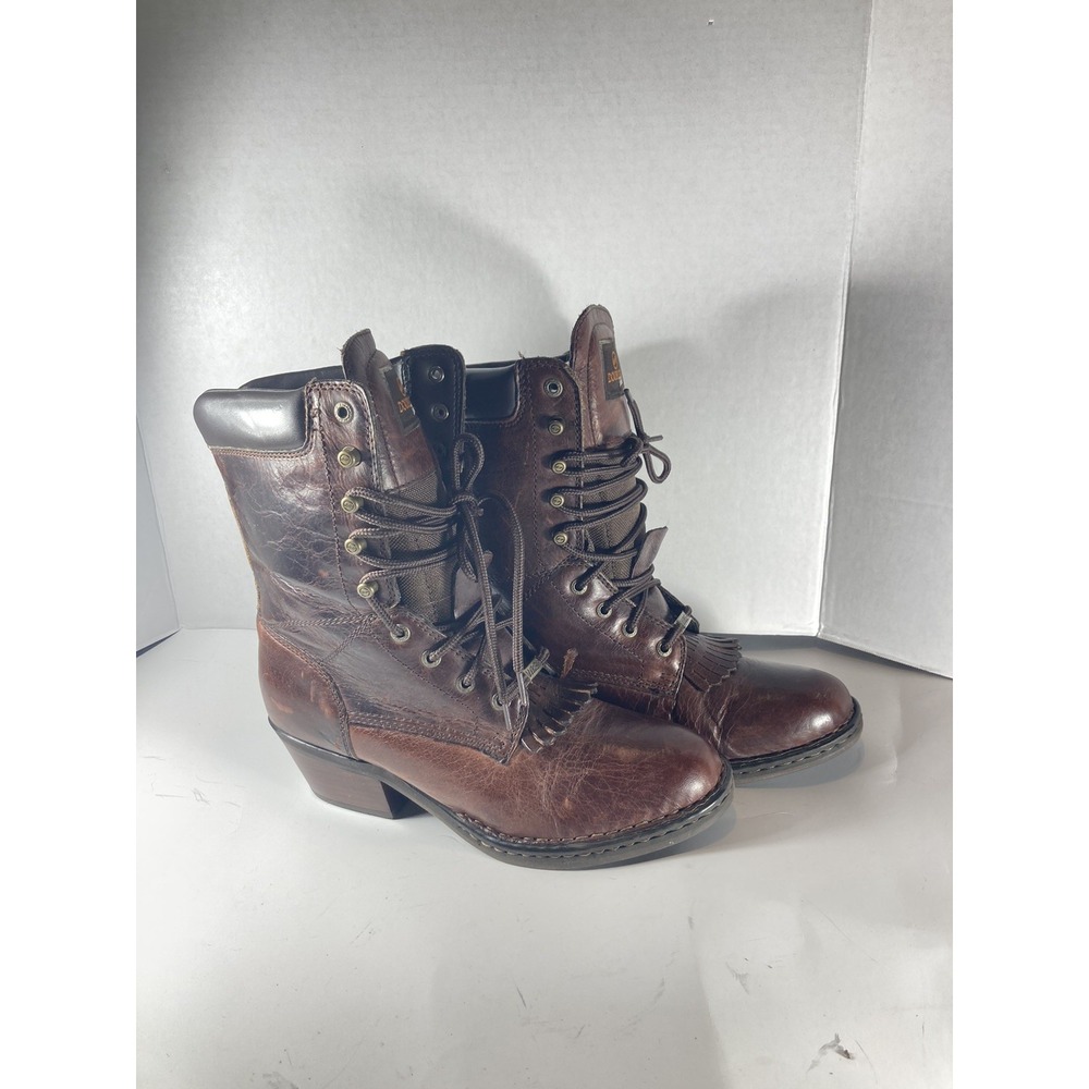 VINTAGE DOUBLE H BROWN LEATHER LACE UP PACKER WORK BOOTS LADIES LACER 9  1/2 M
